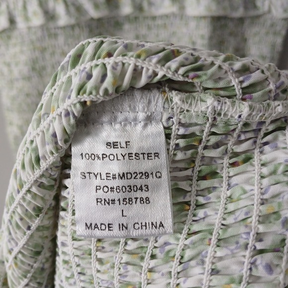 Mable Women's Size Large Smocked Long Ruffle Sleeveless Dress Green Floral Midi - Picture 10 of 16